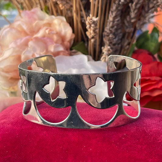 Vintage Sterling Silver Celestial Moon Stars Bangle Cuff Bracelet