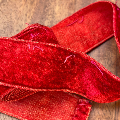 (CALLED FOR PARIS FITTING) Antique Red Silk Velvet Ribbon