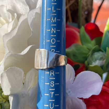 Vintage Sterling Silver Mother Of Pearl Panel Chunky Ring Q