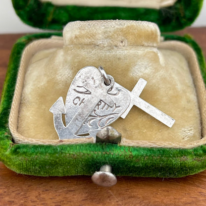 Vintage Sterling Silver Hope Faith Charity Heart Cross Anchor Charm Pendant