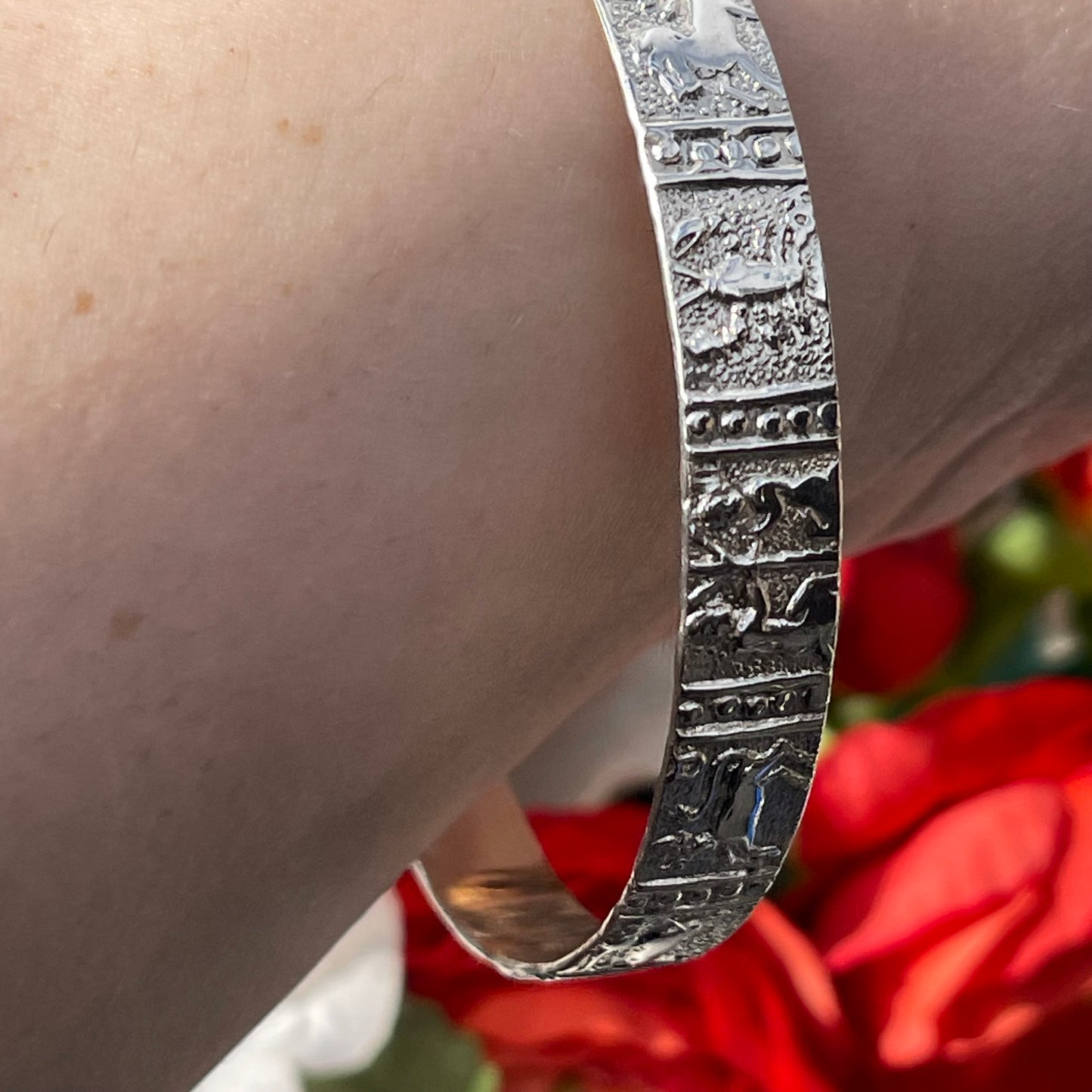 Vintage 70s Silver Celestial Zodiac star sign Bangle Bracelet moon Taxco Mexico