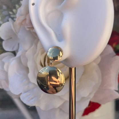9ct Gold Disc Circular Earrings Post Fit Mirror Finish Modernist 60s Revival 3g