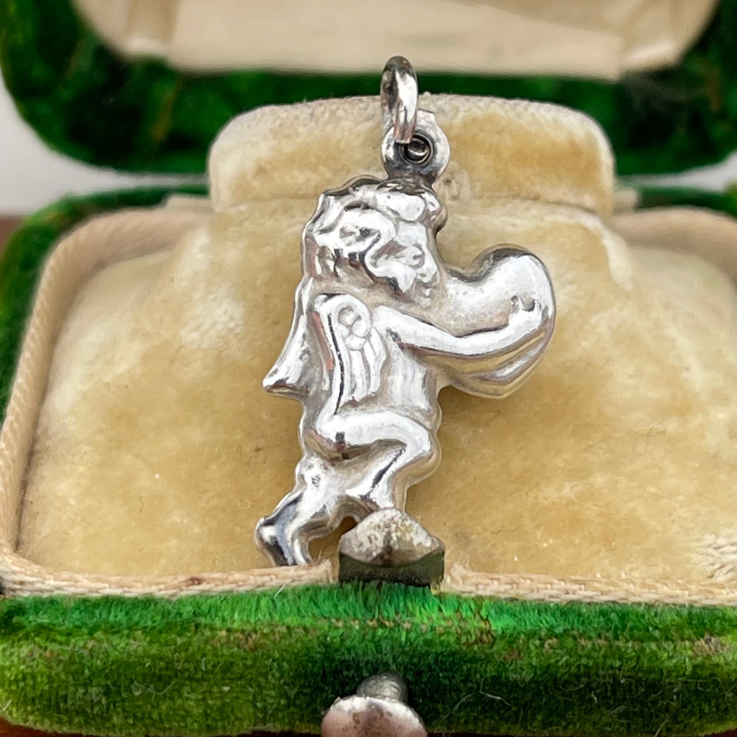 Vintage Sterling Silver Puffy Cherub Heart Charm