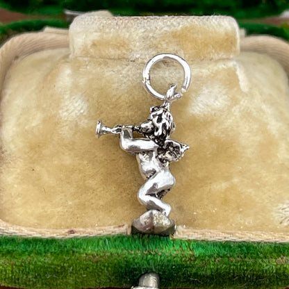 Vintage Sterling Silver Cherub Horn Charm