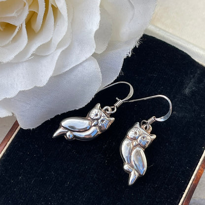 Vintage Sterling Silver Owl Dropper Earrings