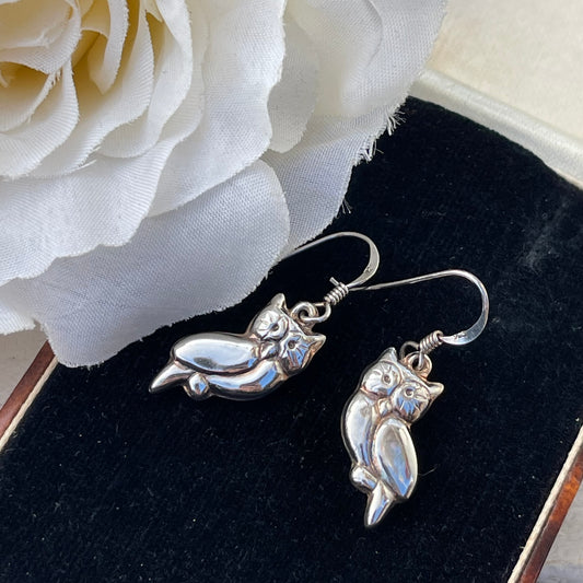 Vintage Sterling Silver Owl Dropper Earrings