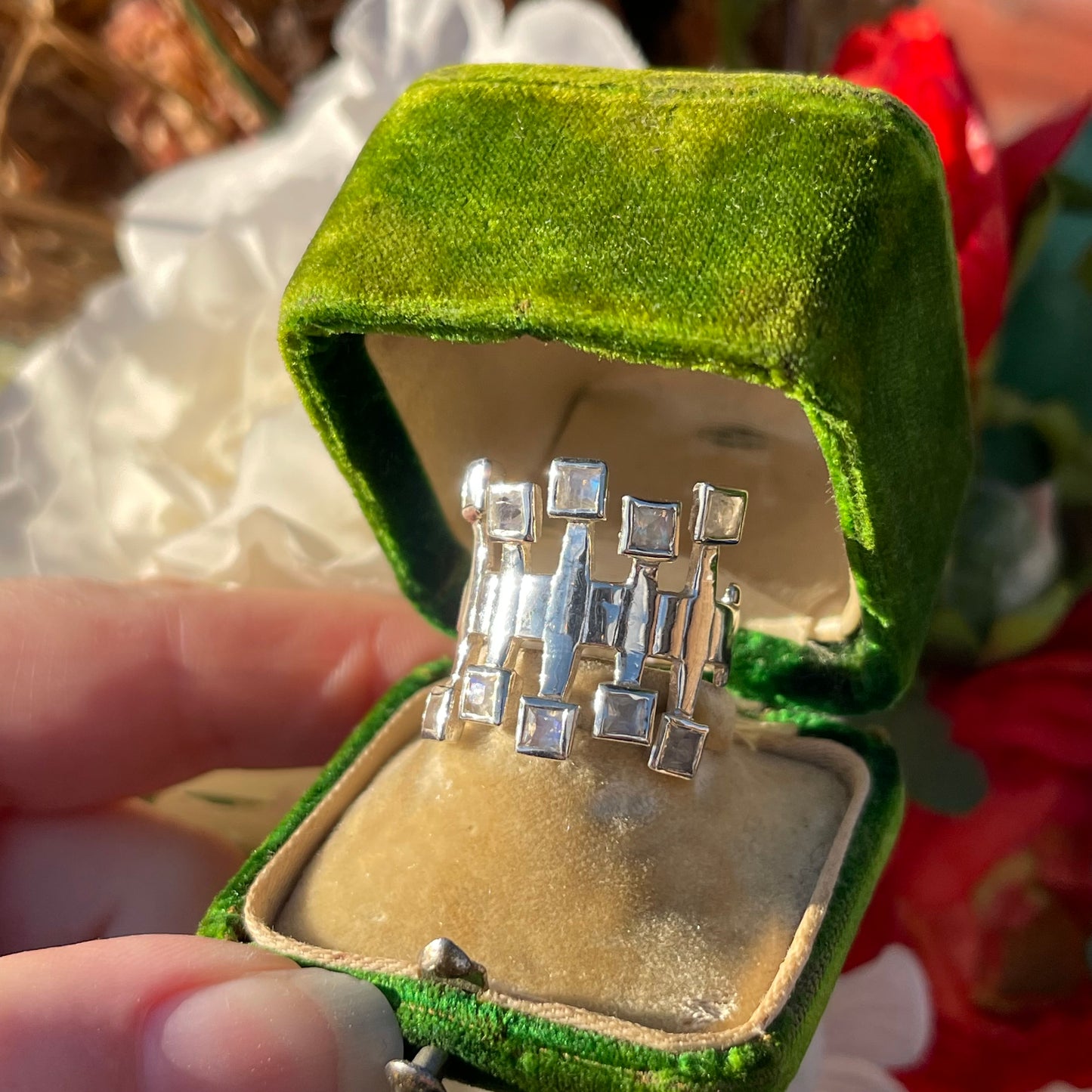 Vintage Sterling Silver Moonstone Square Modernist Statement Ring P