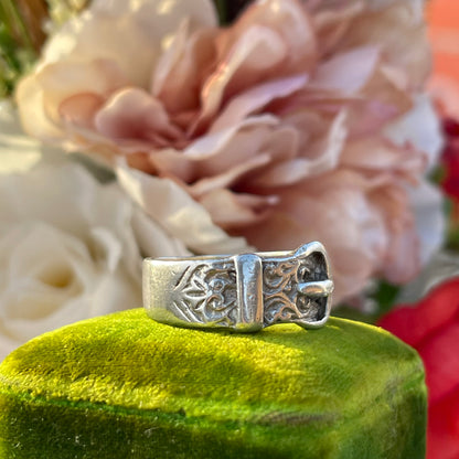 Antique Sterling Silver Victorian Buckle Ring SIL UK S Heavy 7g