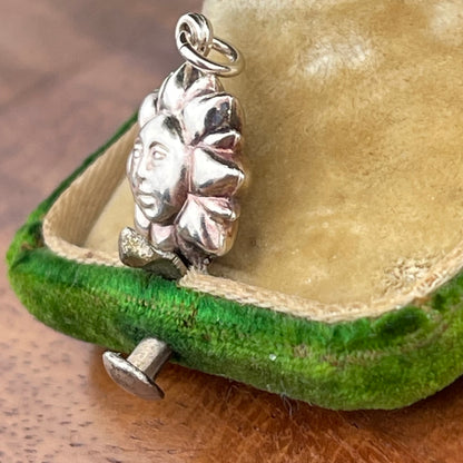 Vintage Sterling Silver Puffy Sun Celestial Charm Pendant