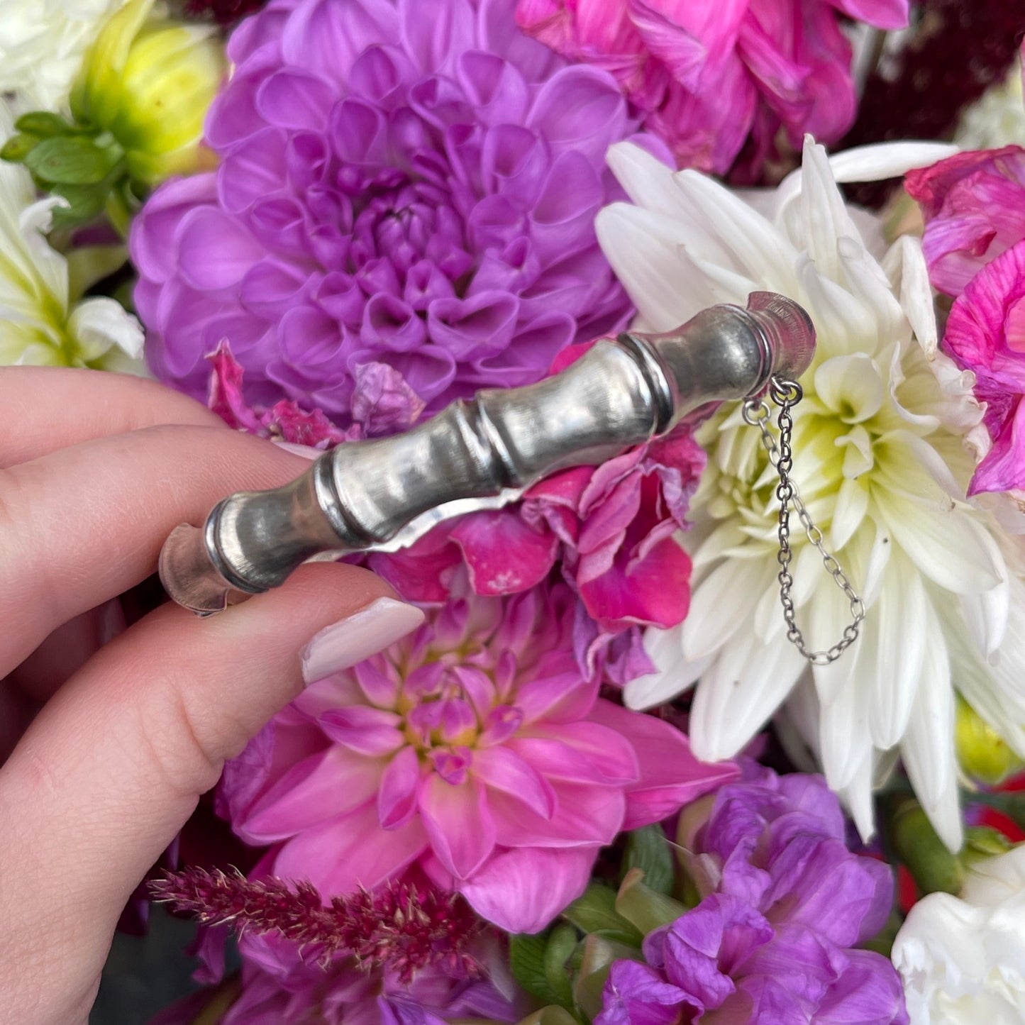 Vintage Sterling Silver Textured Bamboo Bangle Bracelet