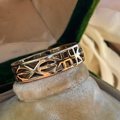 Vintage 9ct Gold Ring Charles Rennie Mackintosh Style Openwork Art Deco O 2g