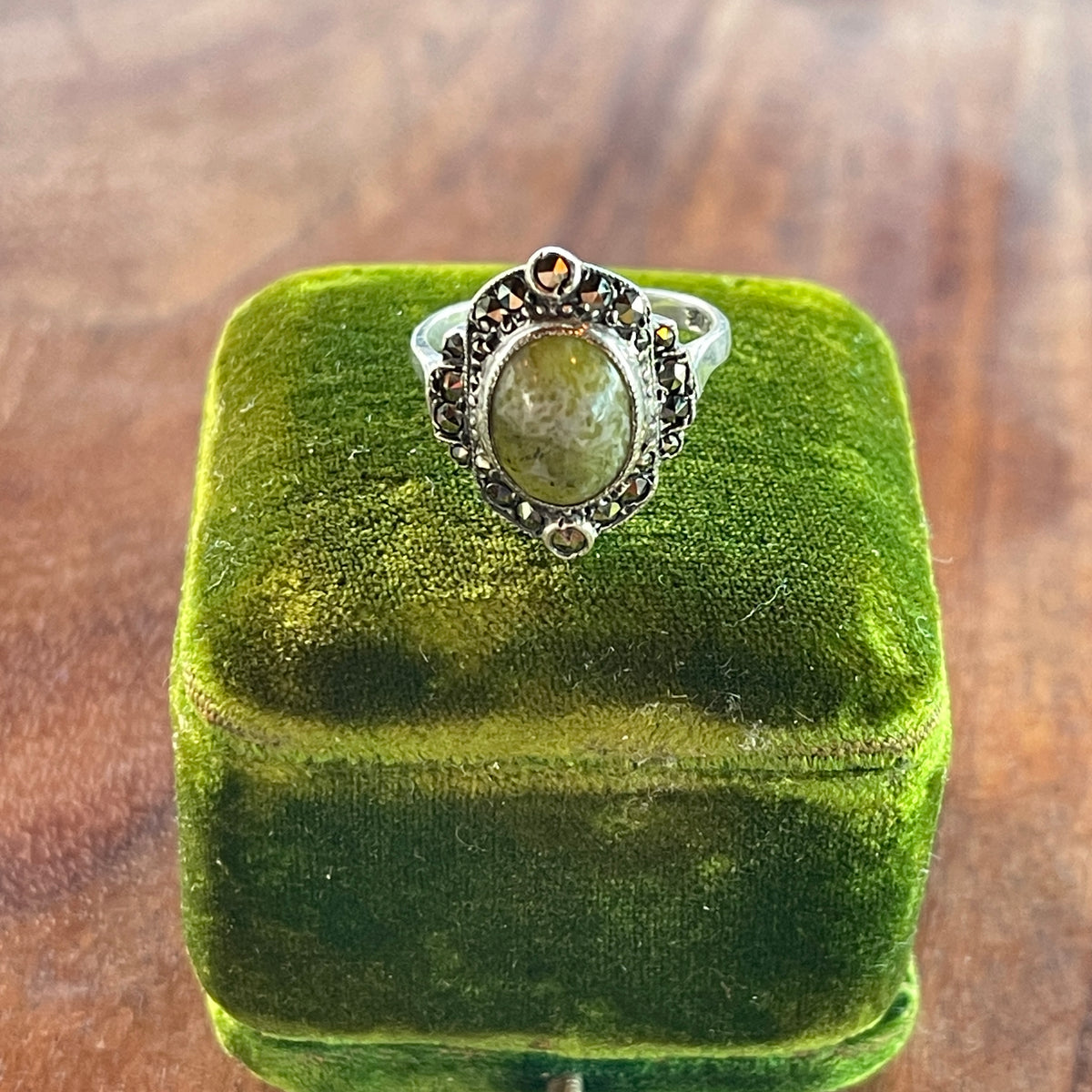 Unreleased: Vintage Sterling Silver Connemara Marble Ring L-M