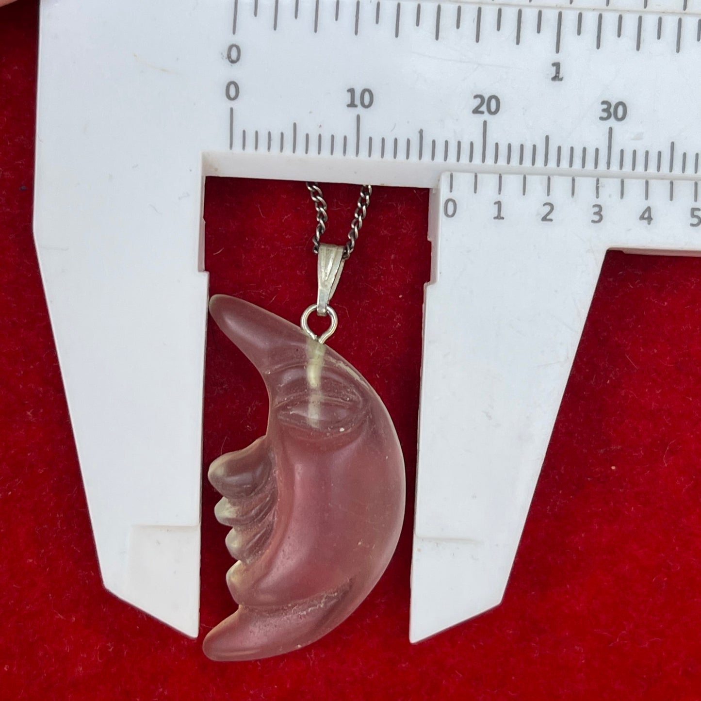 Vintage Sterling Silver Glass Moon Face Pendant Necklace