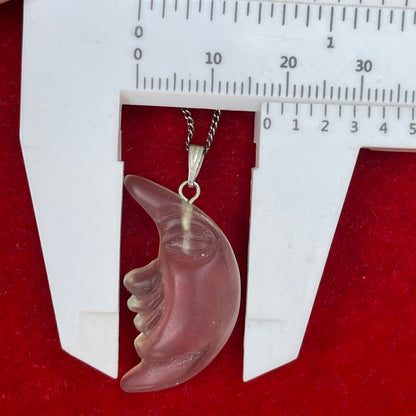 Vintage Sterling Silver Glass Moon Face Pendant Necklace