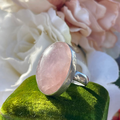 Sterling Silver Large 20ct Rose Quartz Cabochon Ring Statement 925 M 8g