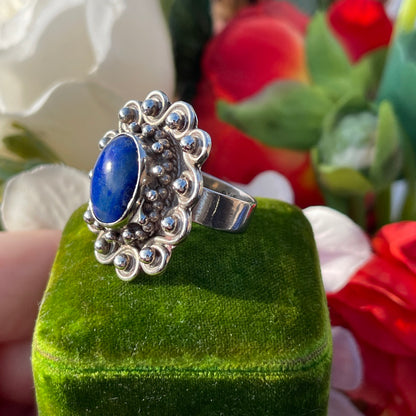 Vintage Sterling Silver Lapis Lazuli Swirl Statement Ring P