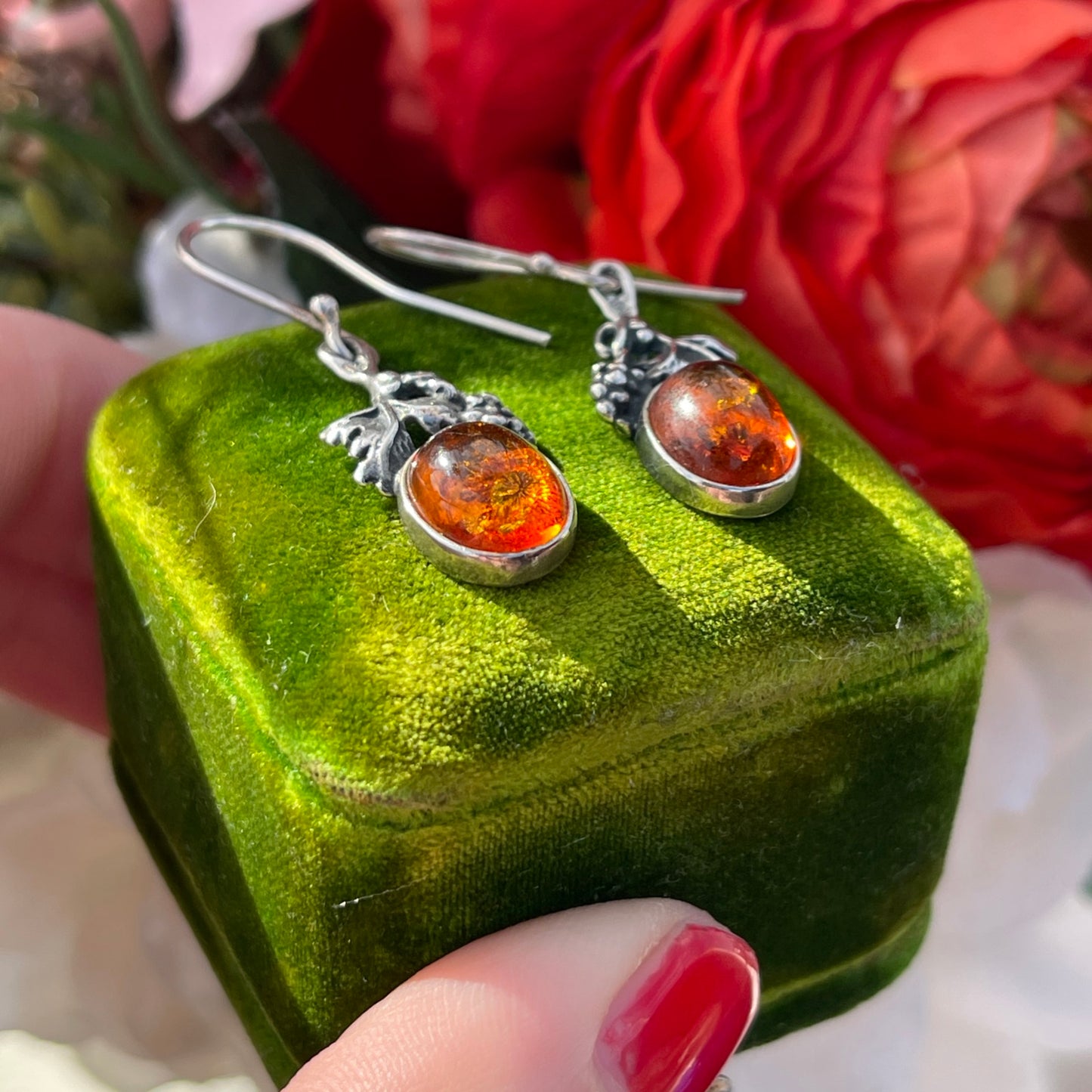 Vintage Sterling Silver Amber Grape Vine earrings