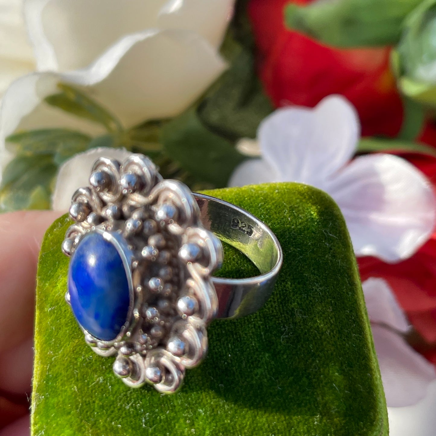 Vintage Sterling Silver Lapis Lazuli Swirl Statement Ring P