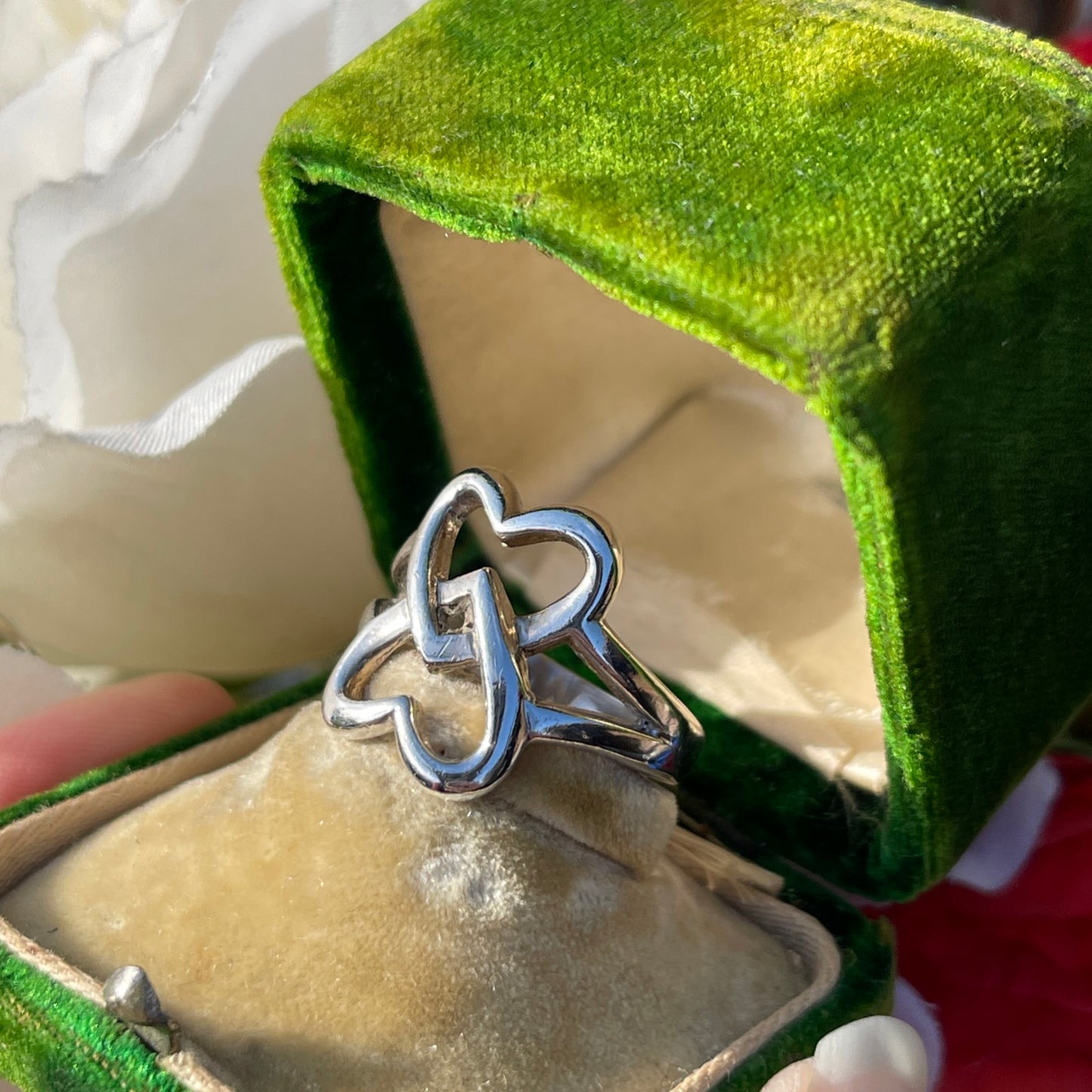 Vintage Sterling Silver Interlocking Hearts Chunky Ring O