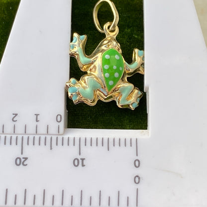 Vintage 9ct Yellow Gold Enamel Frog Charm Puffed 3d