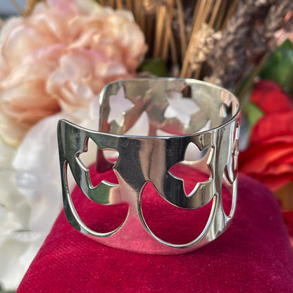 Vintage Sterling Silver Celestial Moon Stars Bangle Cuff Bracelet