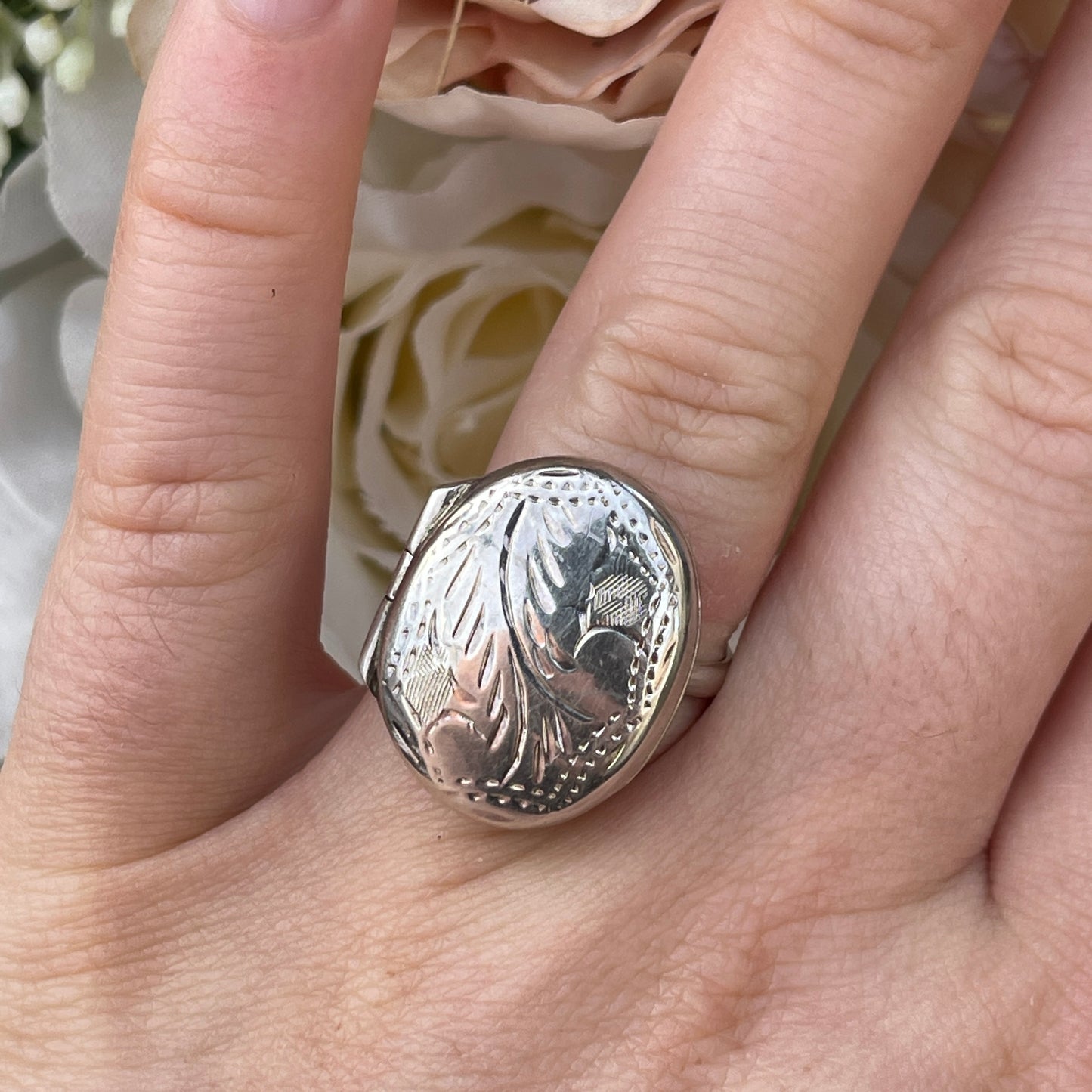 Unreleased: Sterling Silver Filigree Locket Ring O-P