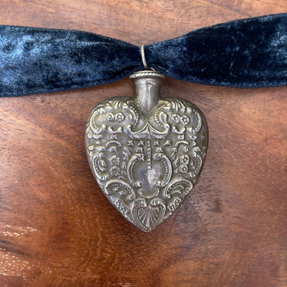 Unreleased: Vintage Sterling Silver Heart Perfume Bottle Pendant large 55mm