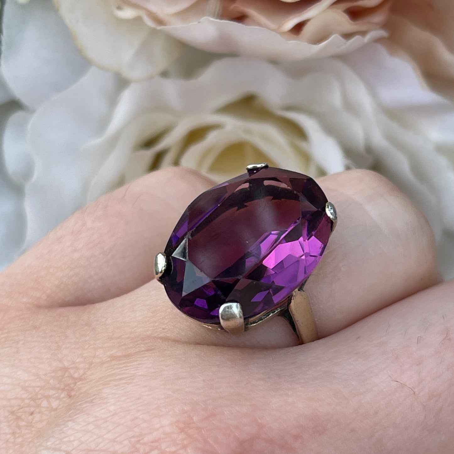 Unreleased: Art Deco Vintage Sterling Silver Purple Amethyst Ring M