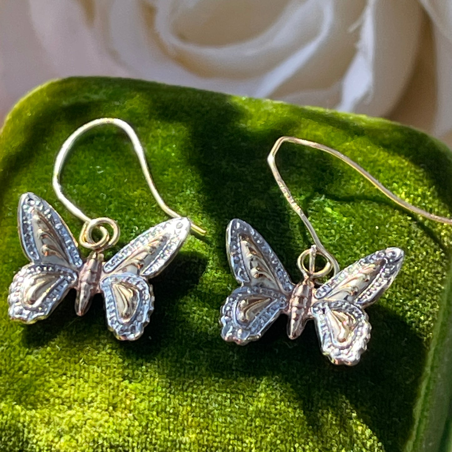9ct Gold Floating Butterfly Hook Earrings Rose Yellow White Dainty 0.5g