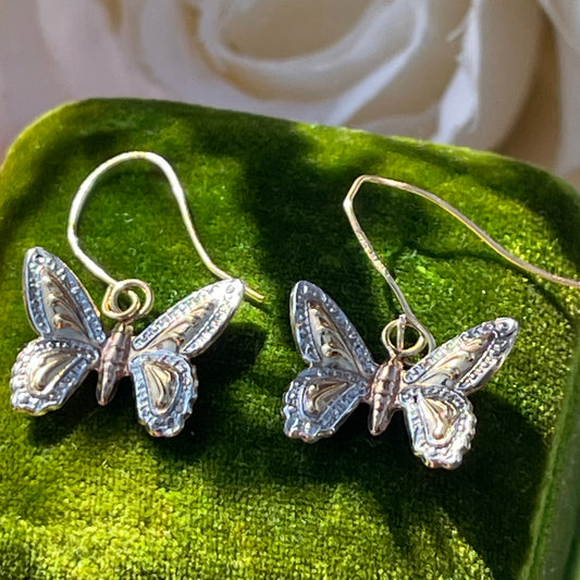 9ct Gold Floating Butterfly Hook Earrings Rose Yellow White Dainty 0.5g
