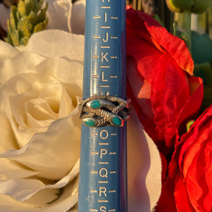 Vintage Antique Sterling Silver Turquoise triple snake ring N