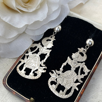 Vintage Sterling Silver Siam Dancer Dropper Earrings