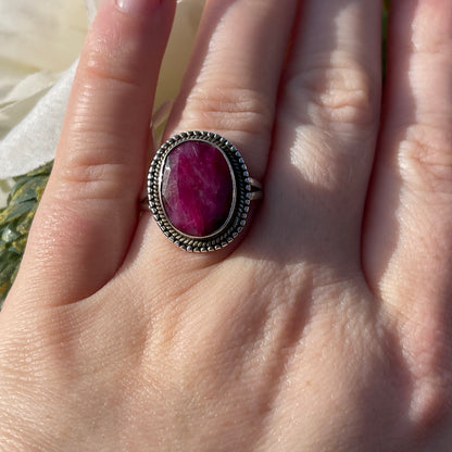 Vintage Sterling Silver Ruby Pink Statement Ring Q