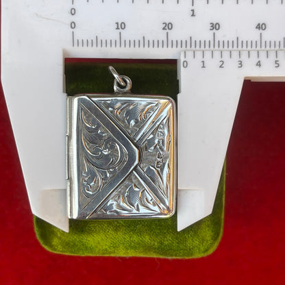 Antique Edwardian Sterling Silver Sweetheart Envelope Charm Pendant Locket 1913