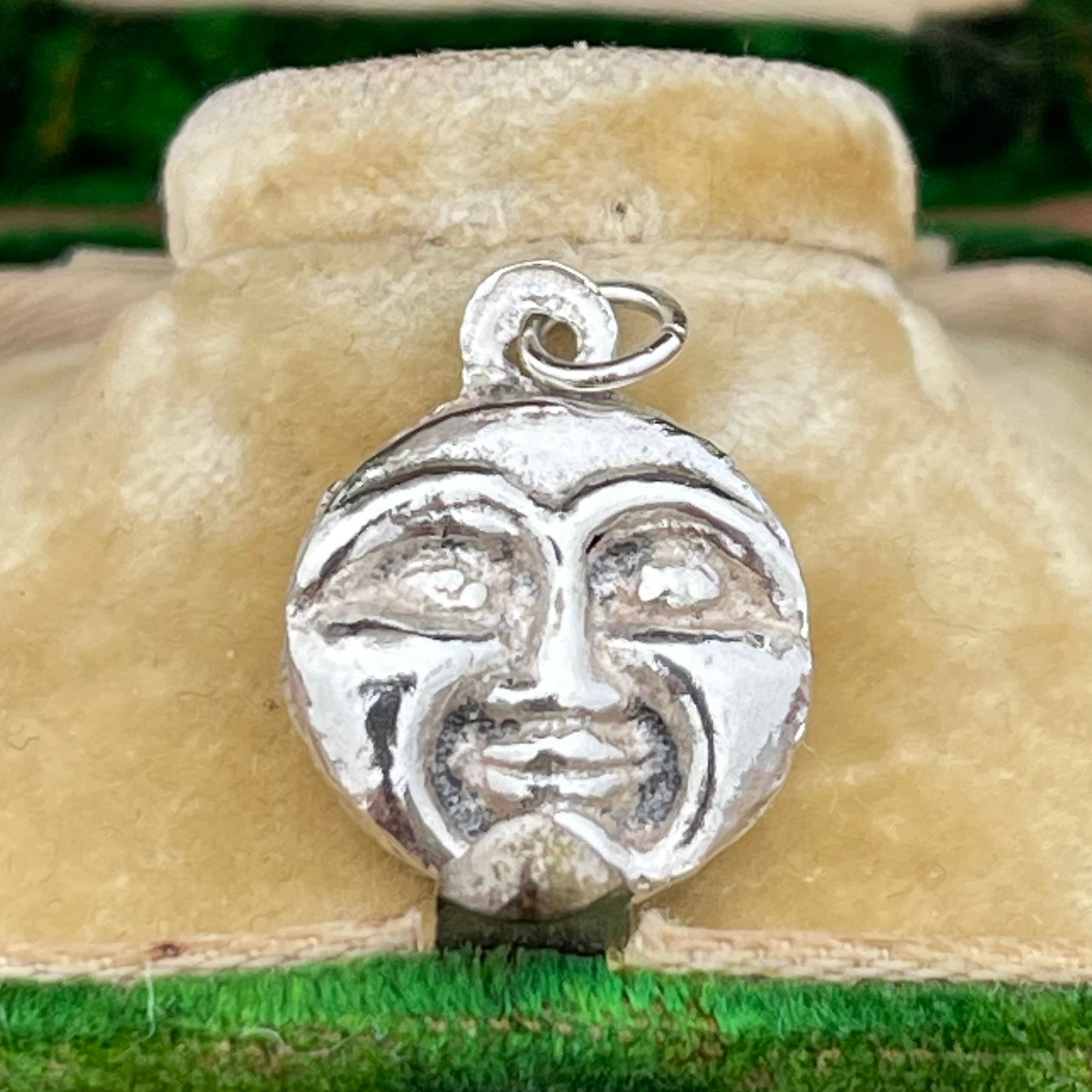 Old Vintage Sterling Silver Moon Face & Stars 3d Double Sided Charm Pendant