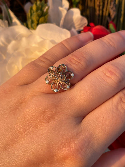 Vintage Silver Filigree Flower Daffodil ring O