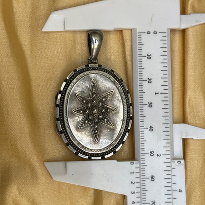 Antique Victorian Sterling Silver Star & Swallow Locket Pendant 1882