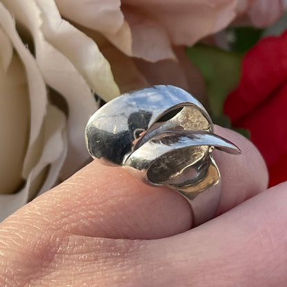 Vintage Sterling Silver Modernist double loop abstract Ring 70s 1974 M 5.1g