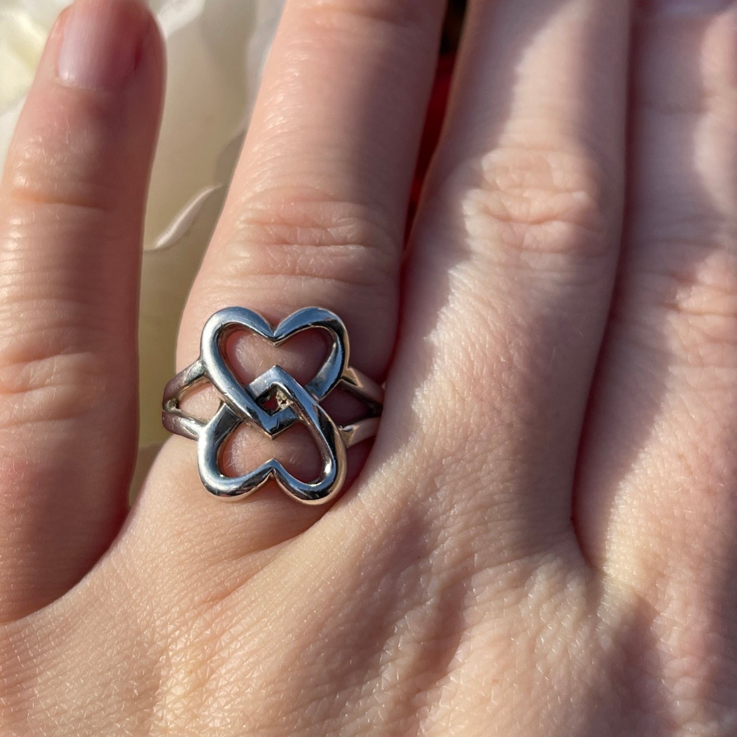 Vintage Sterling Silver Interlocking Hearts Chunky Ring O