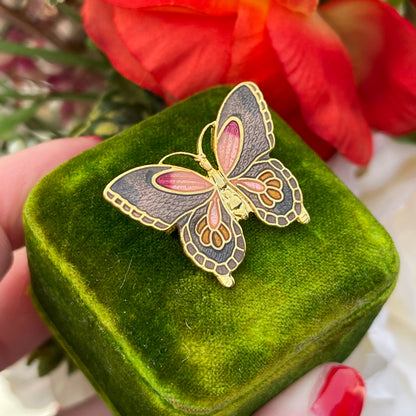 Vintage Gold Plated Cloisonné Butterfly Enamel Brooch