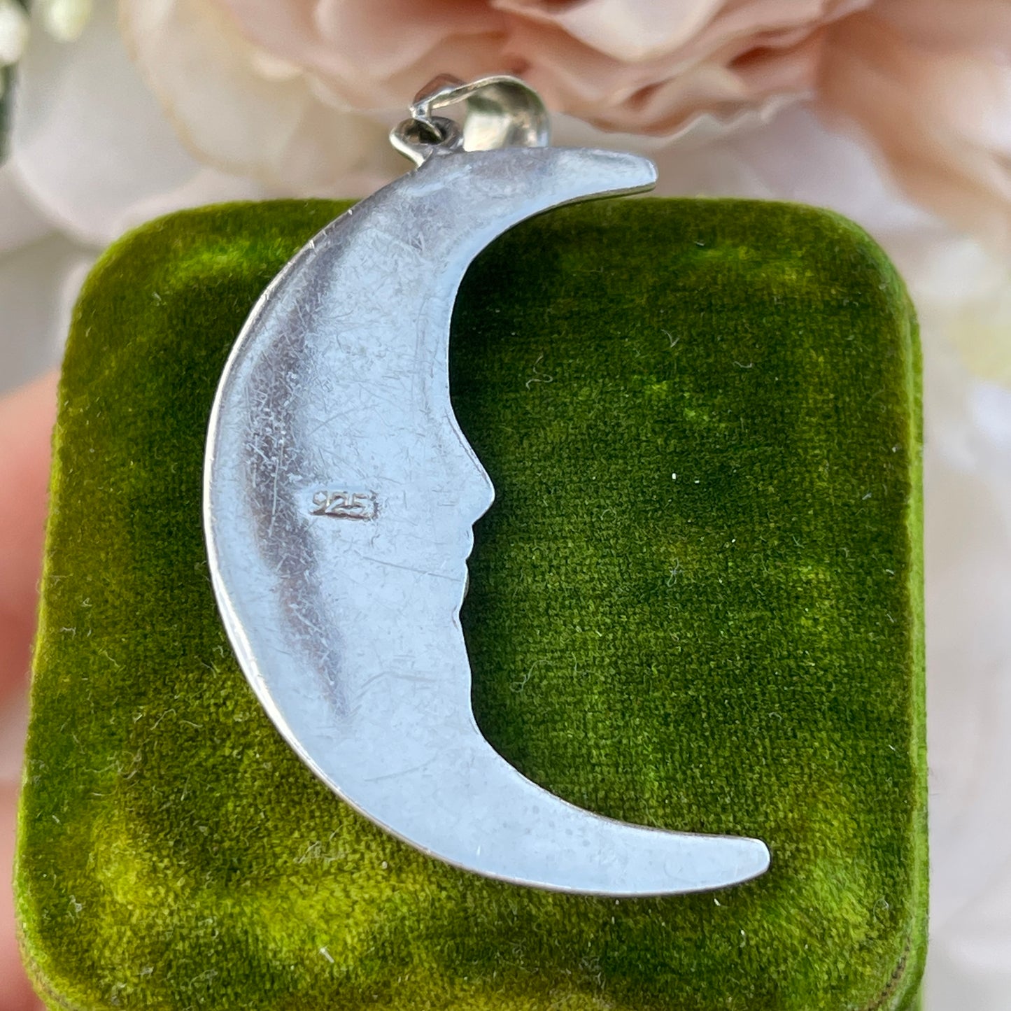 Unreleased: Vintage Large Sterling Silver Crescent Moon Face Pendant