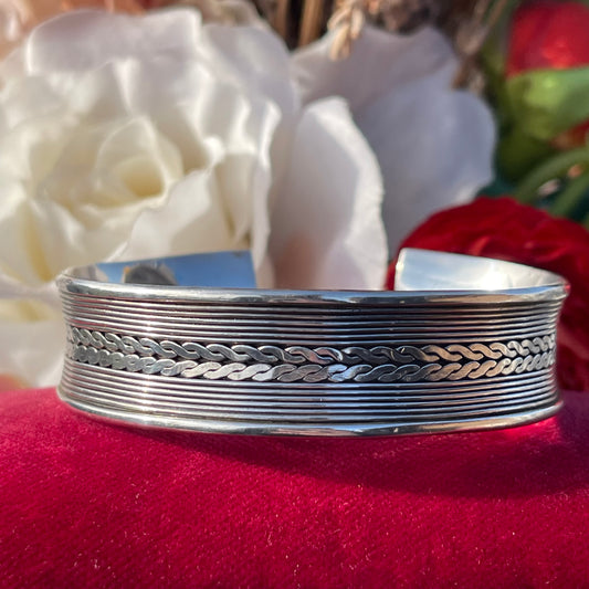 Vintage Sterling Silver Braided Solid Bangle Cuff Heavy 33g