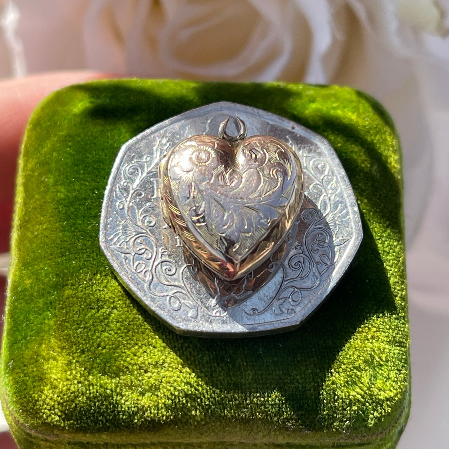 Antique Victorian 9ct Rolled Gold Heart Engraved Locket Pendant Yellow Puffy 1890 1.5g