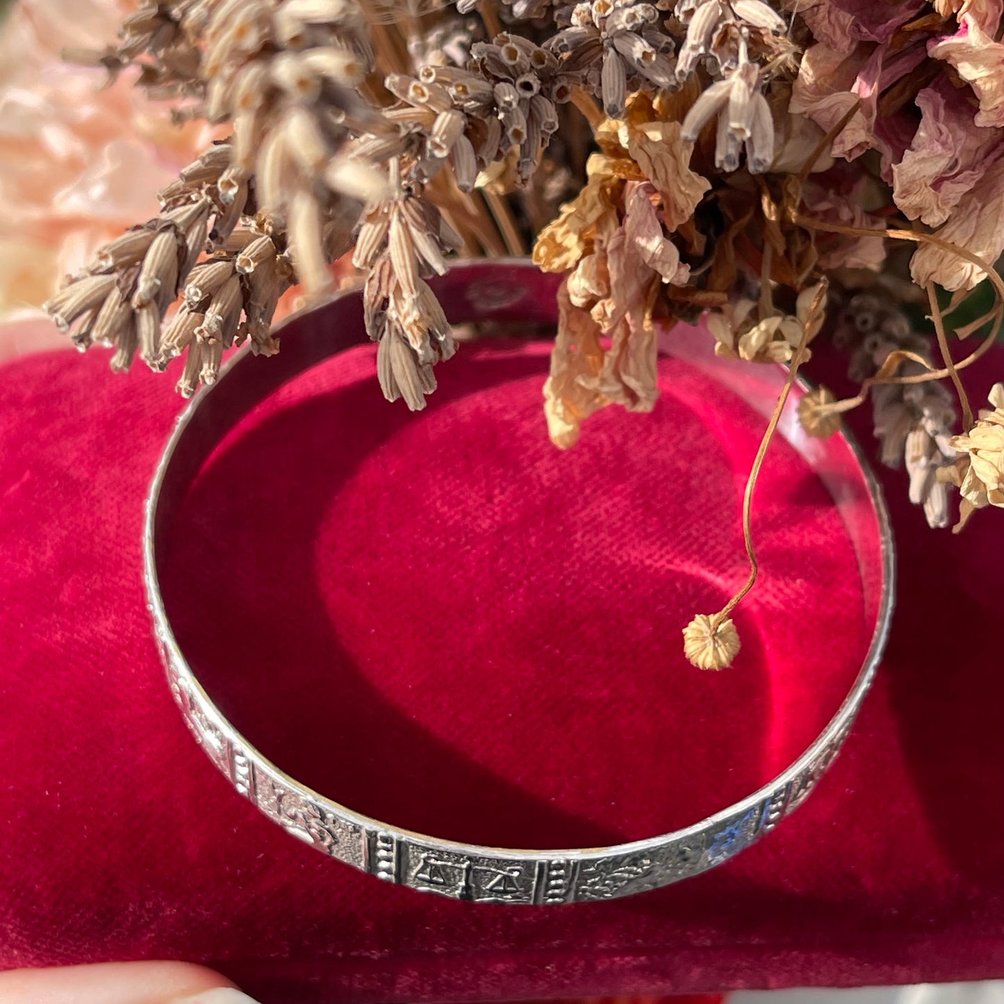 Vintage 70s Silver Celestial Zodiac star sign Bangle Bracelet moon Taxco Mexico