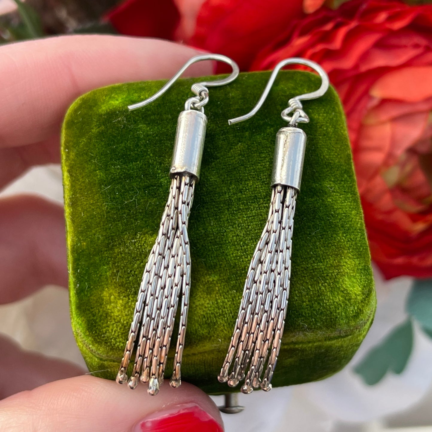Vintage Sterling Silver Fob Tassel Earrings