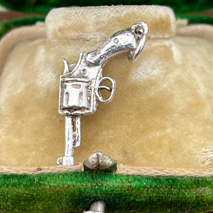 Vintage Sterling Silver Revolver Gun Charm Pendant