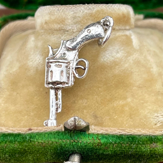 Vintage Sterling Silver Revolver Gun Charm Pendant