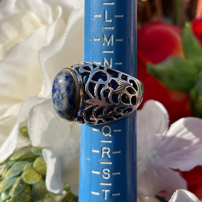 Vintage Sterling Silver Chunky Openwork Blue Ring P/Q