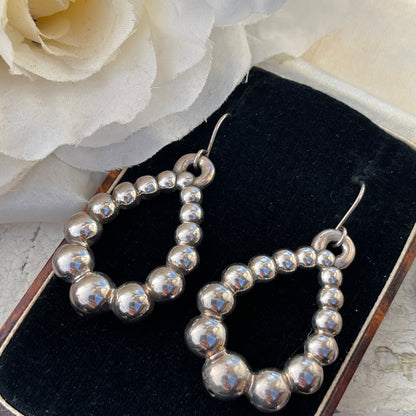 Chunky Silver Droplet Teardrop Hoop Dropper Earrings