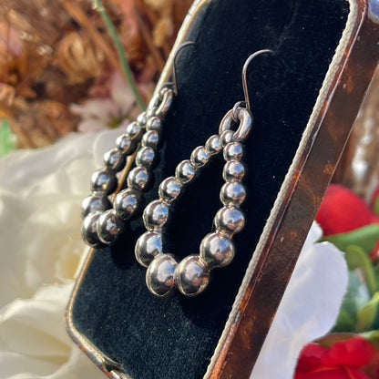 Chunky Silver Droplet Teardrop Hoop Dropper Earrings